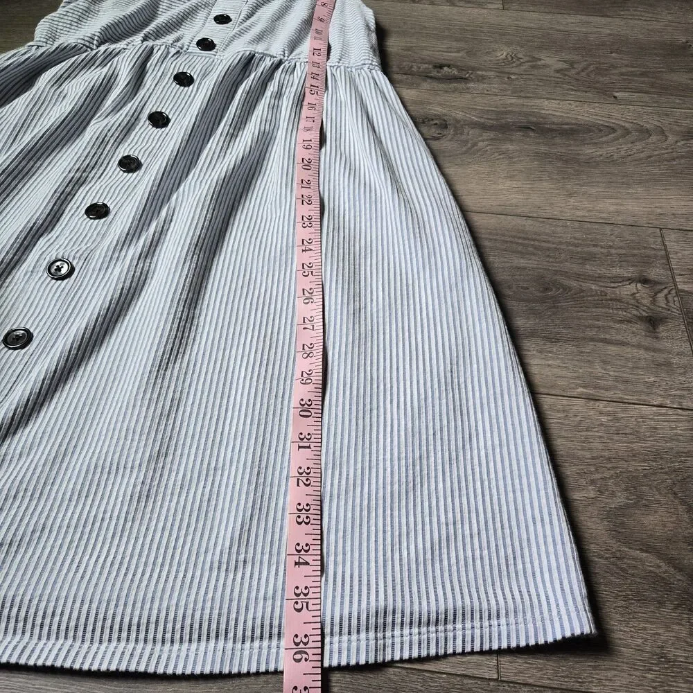 A Glow Maternity Dress Size M Medium Blue White Striped Sleeveless Pockets Comfy - Picture 9 of 9